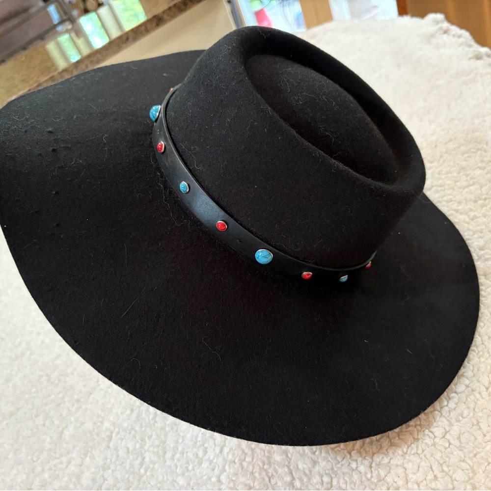 Elegant Black Hat with Vibrant Studs